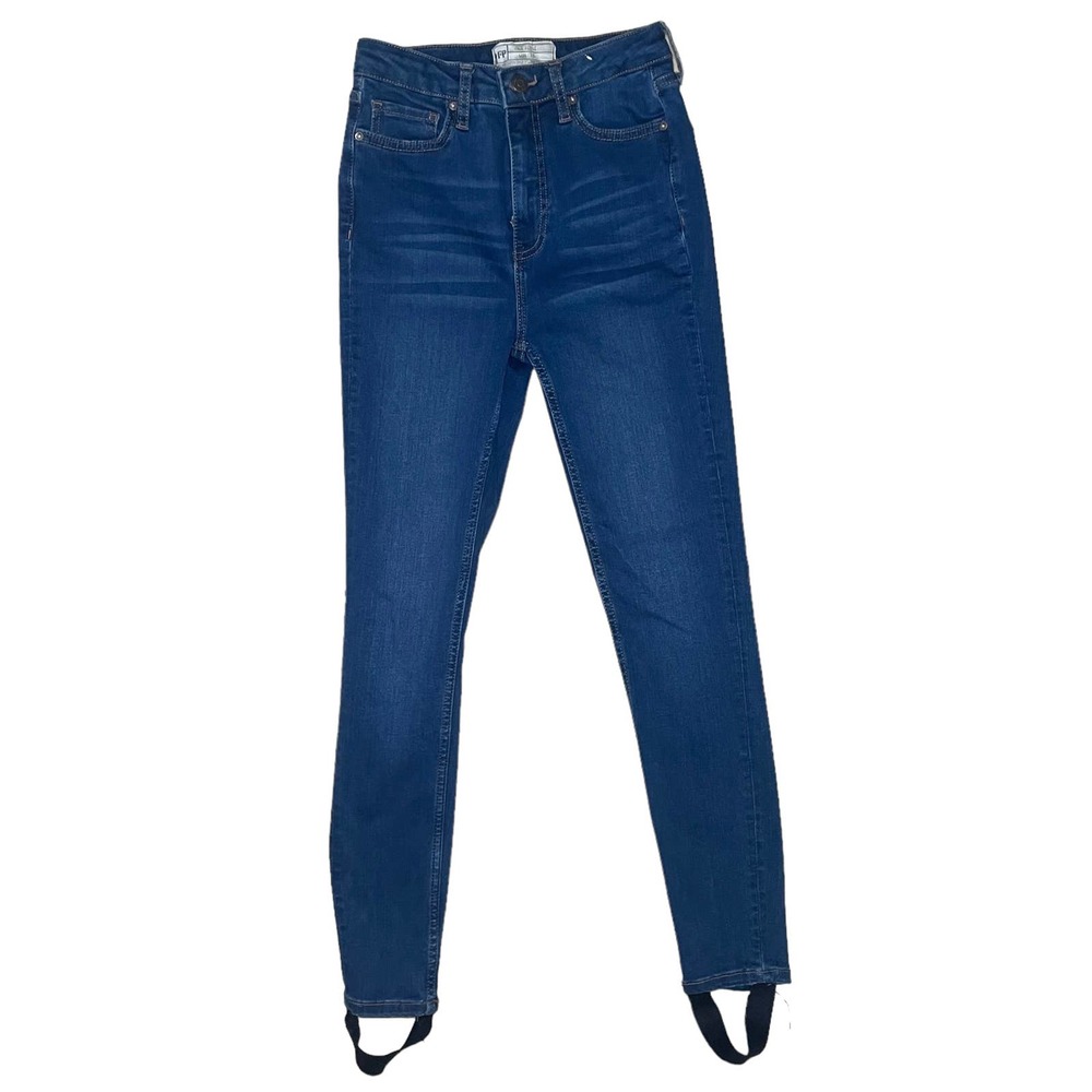 Free People High Rise Slightly Distressed Skinny Jeans with Foot Straps Size 26